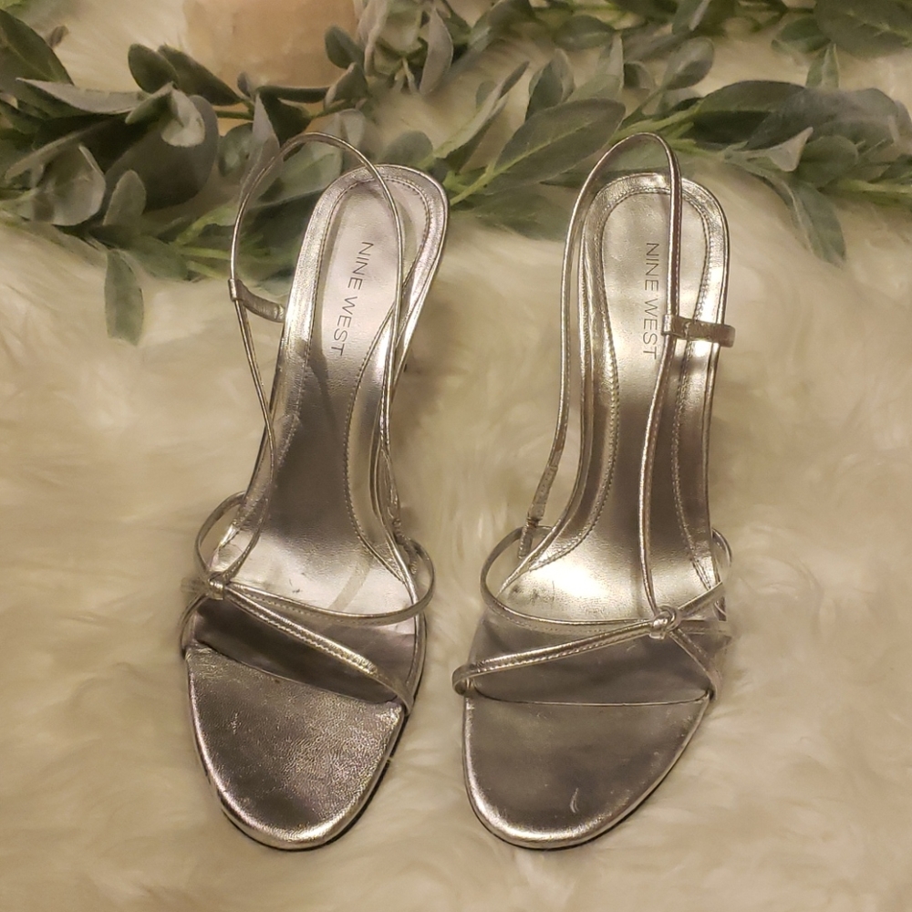 NINE WEST Silver Strappy High Heels 4"